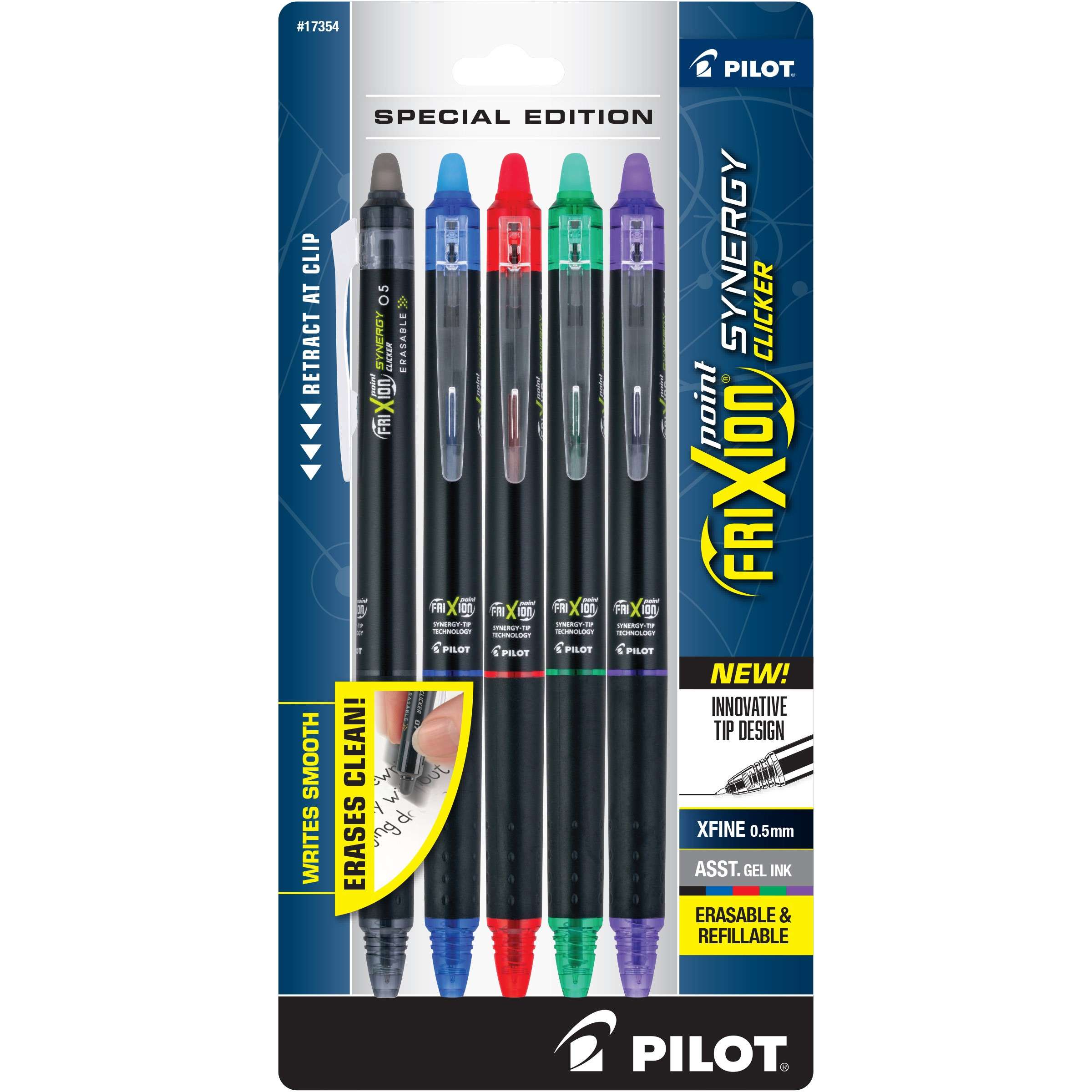FriXion Synergy Clicker Erasable Gel Pen - Extra Fine Pen Point - 0.5 mm Pen Point Size - Retractable - Assorted - 5 / Pack